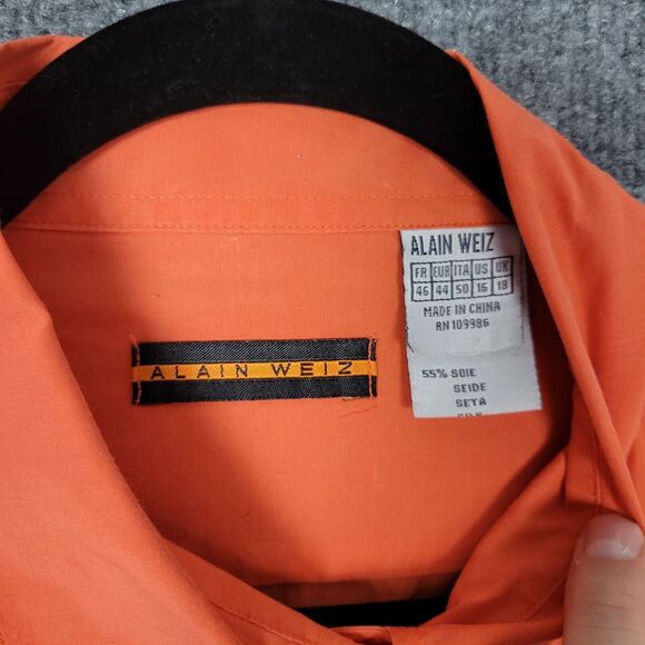 ALAIN WEIZ Orange Silk Blend Short Sleeve Epaulet Collared Button Up Top SIZE 16 - Picture 10 of 12